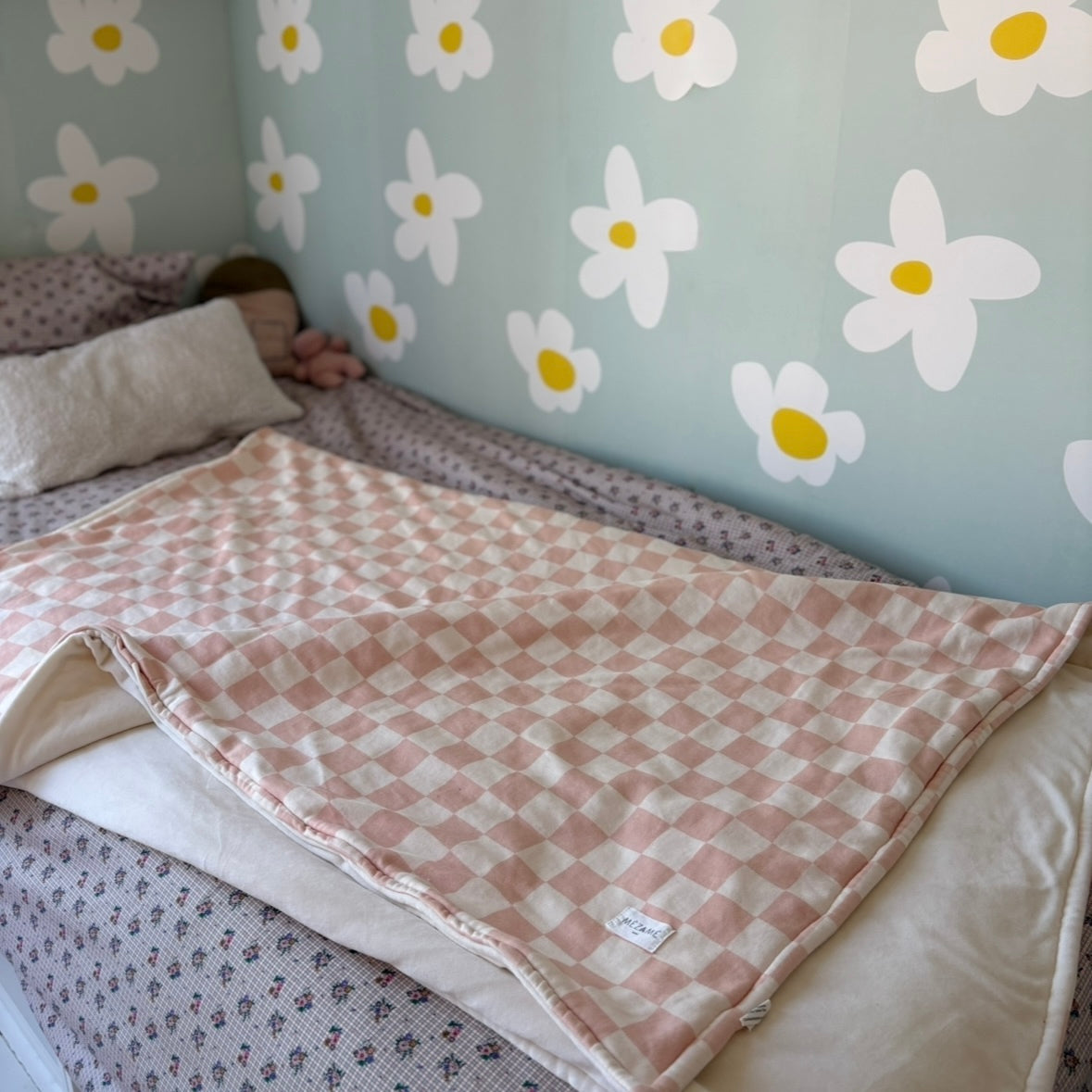 couverture maxi confort douillette damier rose 