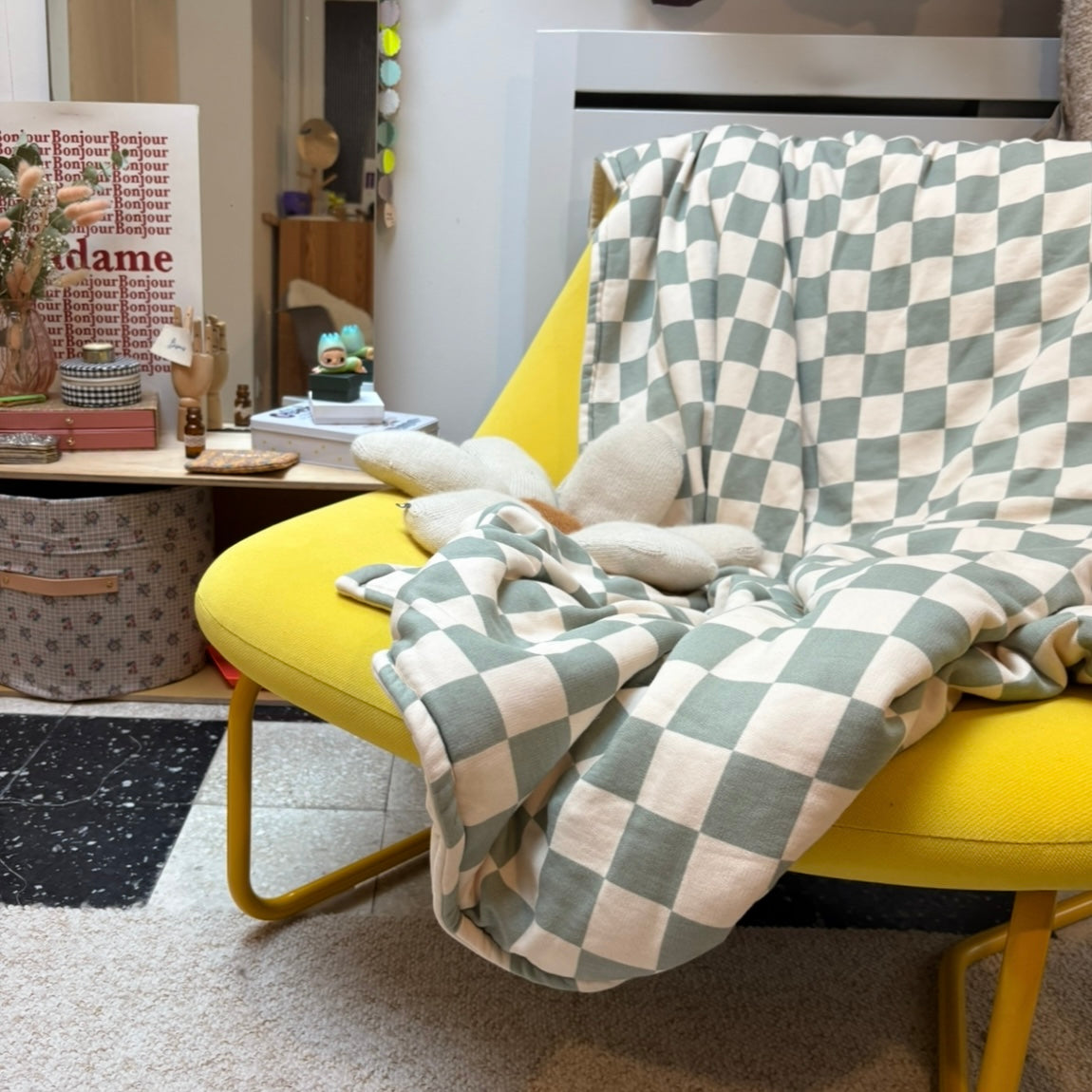 couverture maxi douillette toute douce vert damier