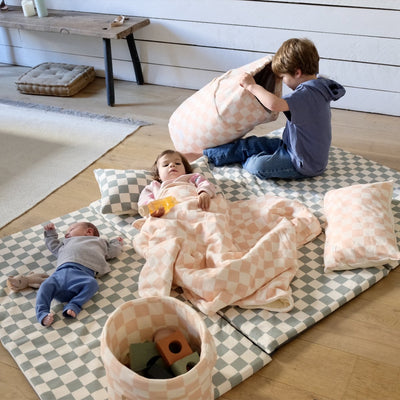 soft pink chequered print baby and toddler cushion 