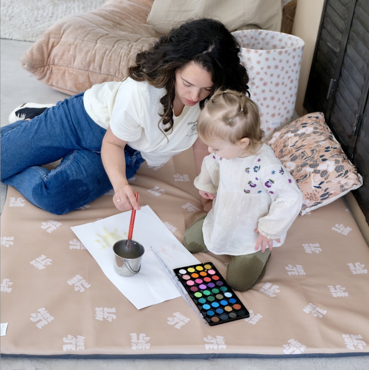 housse waterproof à enfiler pour tapis d eveil DIY bebe enfant waterproof imprimé aire de jeux beige