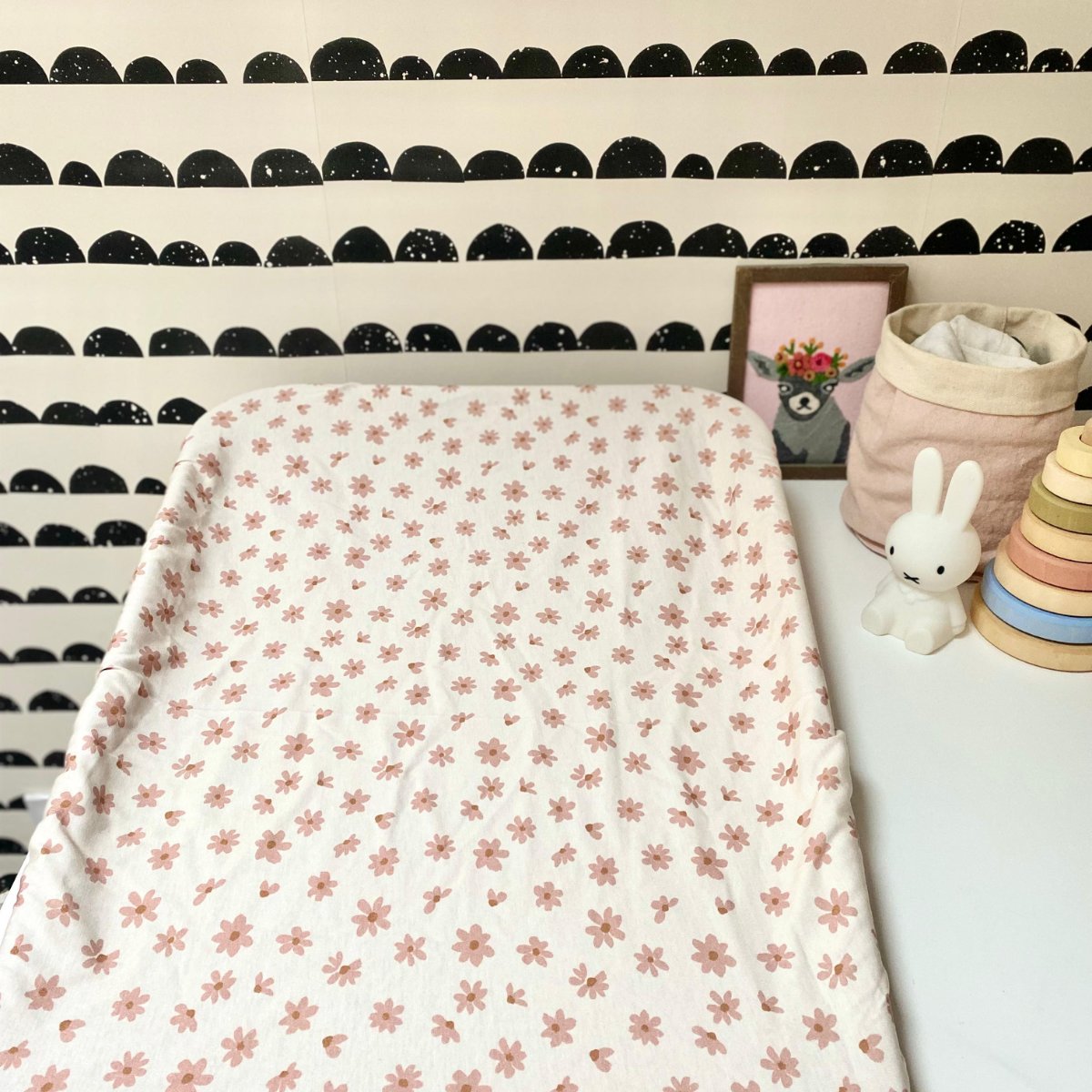 aankleedkussenhoes jersey baby kind roze met bloemen