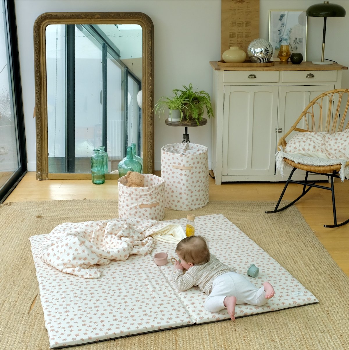 Bezug für Baby- und Kinder-Spielmatte mit Blumenmuster 