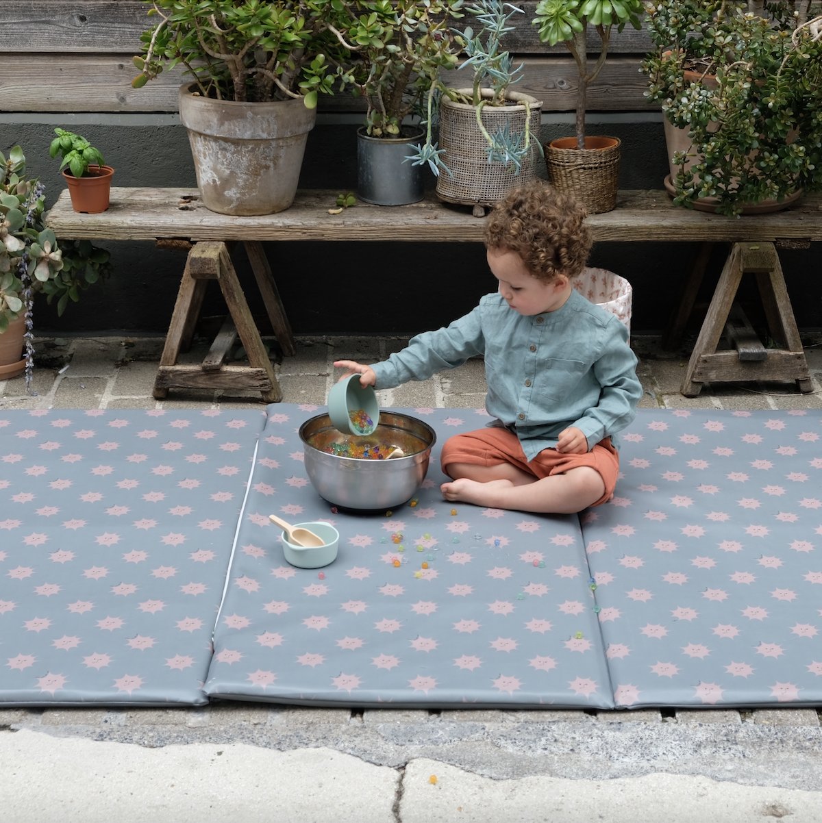 Wasserabweisender Bezug für Krabbeldecke und Spielmatte Baby Kind 
waterproof mit Sonnenprint