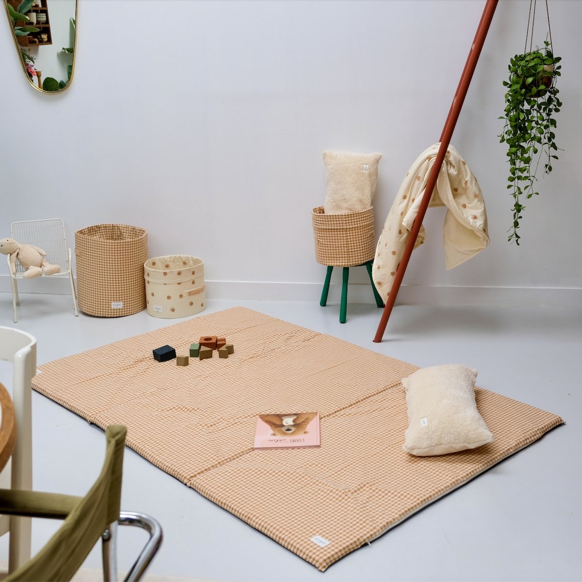 housse de tapis d eveil motricite et jeux bebe enfant vichy colori caramel grand format 