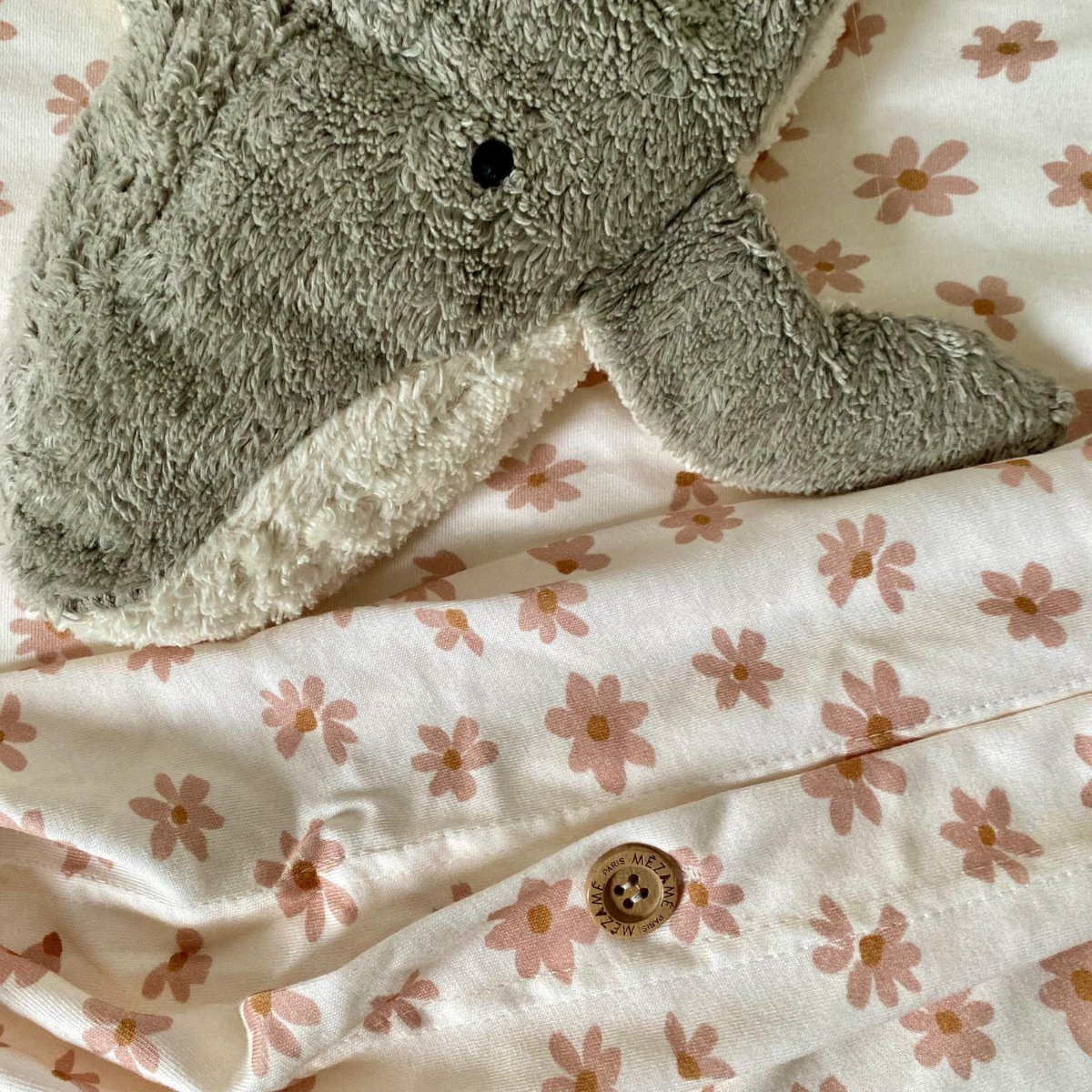 beddengoed met jersey lakens voor baby's en kinderen, roze bloemenprint, knoop- en ritssluiting