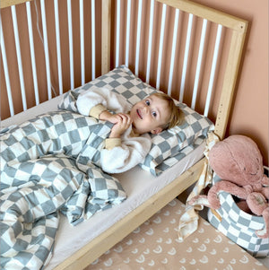 soft jersey bedding set for babies and children green checkerboard print
