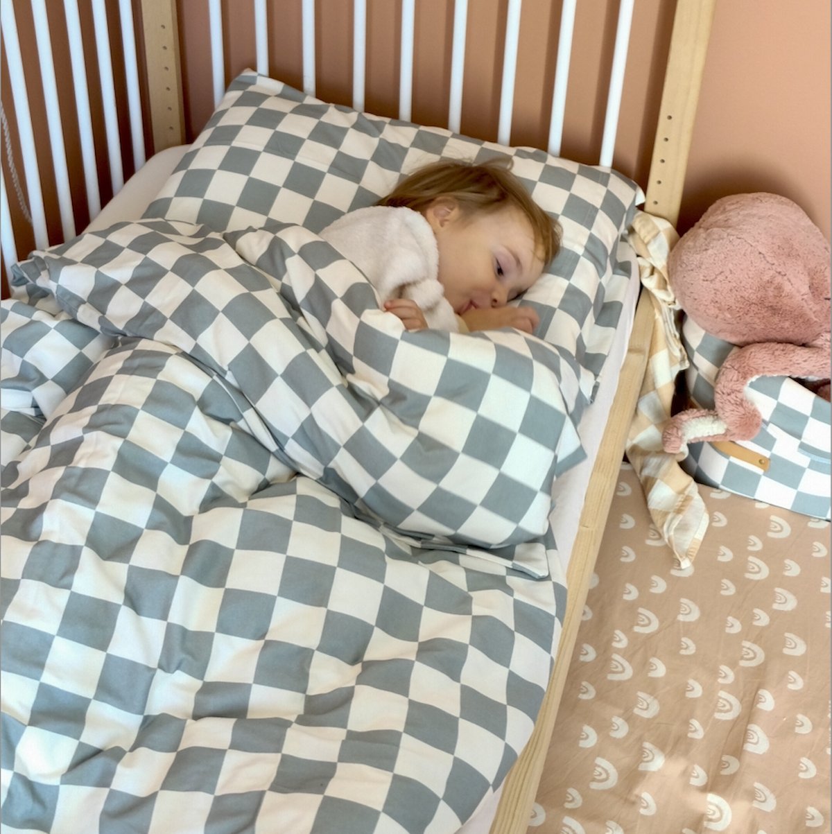 Bettwäsche-Set Kinder Baby kuschelweicher Jersey grünes Schachbrettmuster