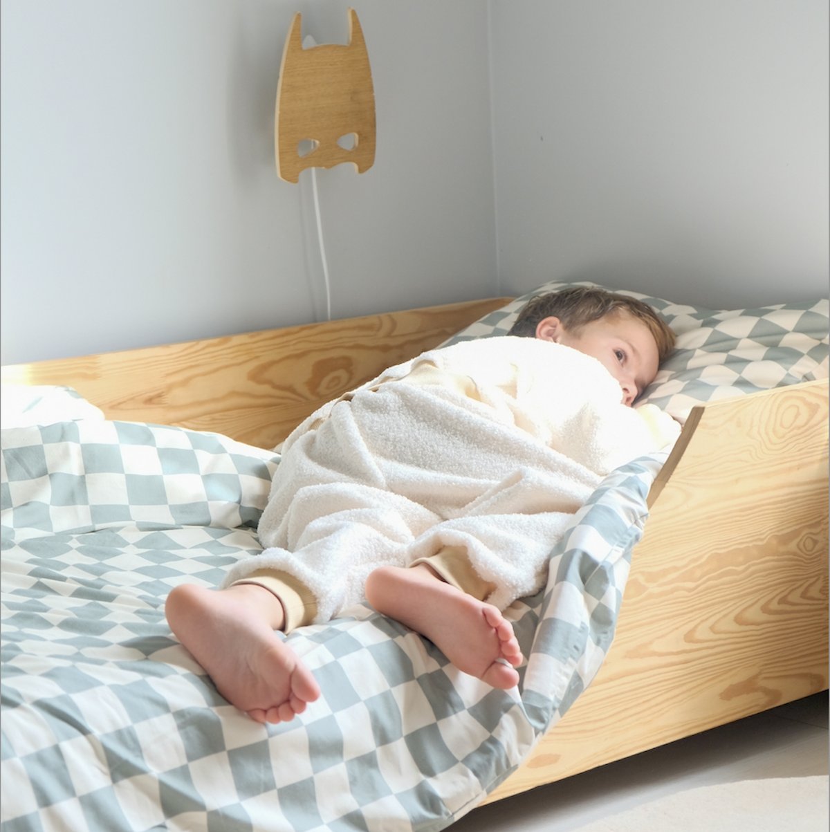 Kinderbettwäsche-Set aus kuschelweichem Jersey mit grünem Karomuster