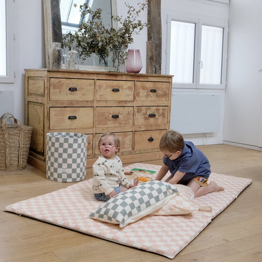 rallonge tapis d'eveil motricité et jeux bebe enfant imprime damier rose XXL 