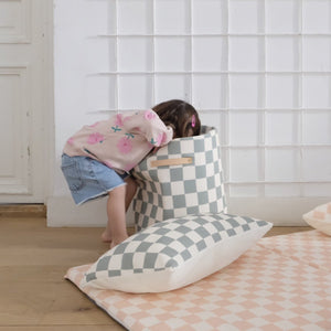 large toy storage basket for children's and baby's room green checkerboard pattern
