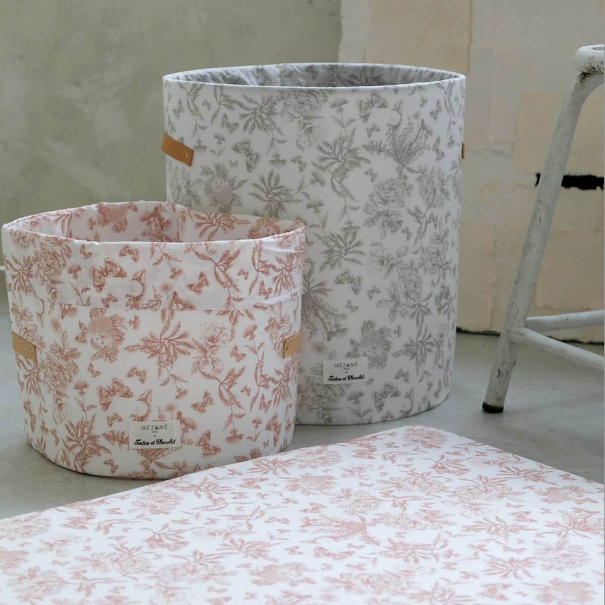 cesta de almacenamiento gran formato bebé niño colaboración tartine&chocolat color gris 