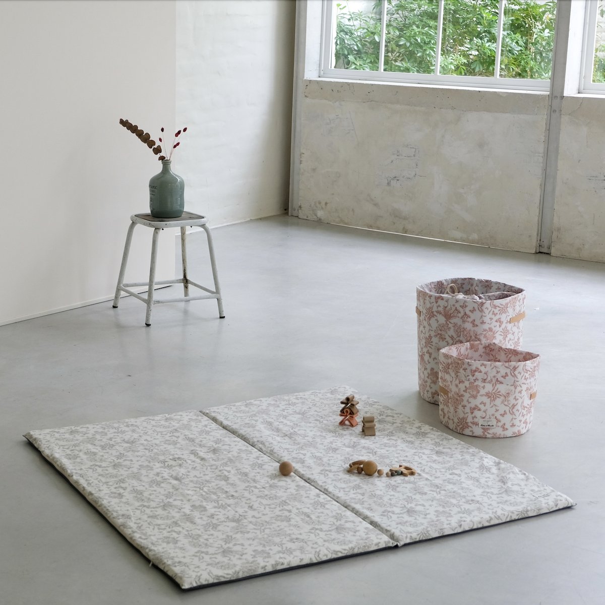 panier de rangement jouets grand format bebe enfant collaboration tartine&chocolat coloris rose