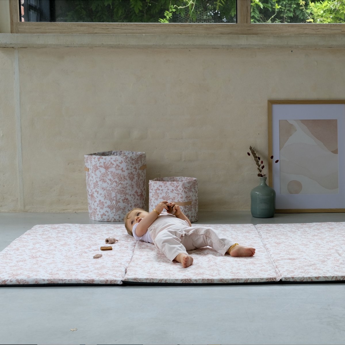 panier de rangement grand format jeux bebe enfant collaboration tartine&chocolat coloris rose