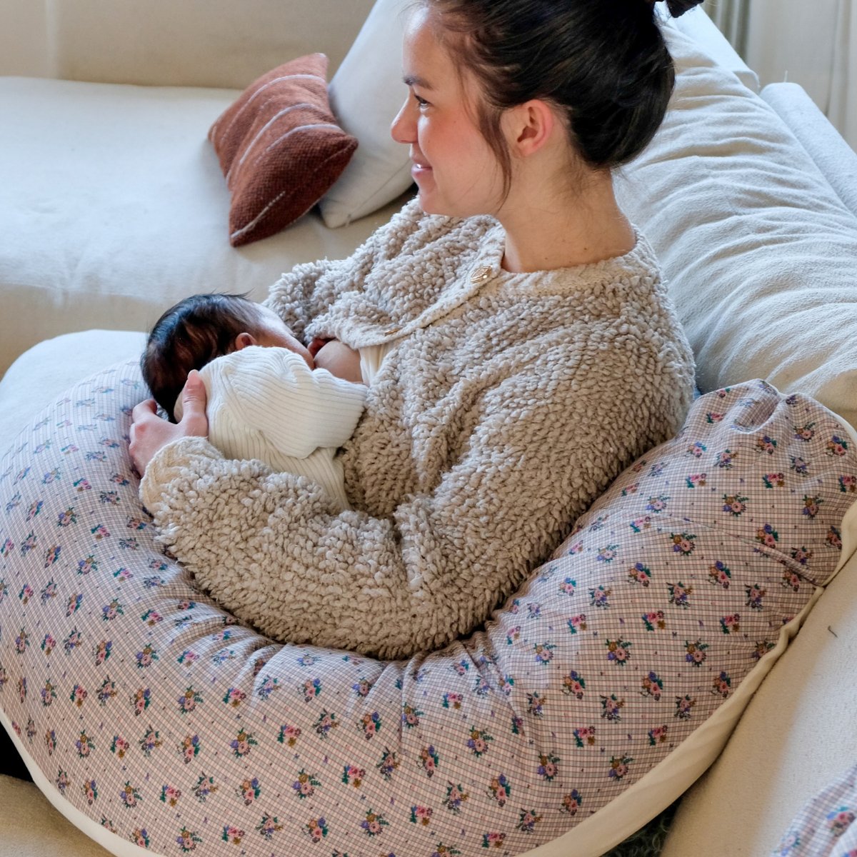 soft and dense nursing pillow floral and check print