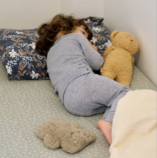 sábana bajera bebé niño en jersey suavísimo coloris sauge