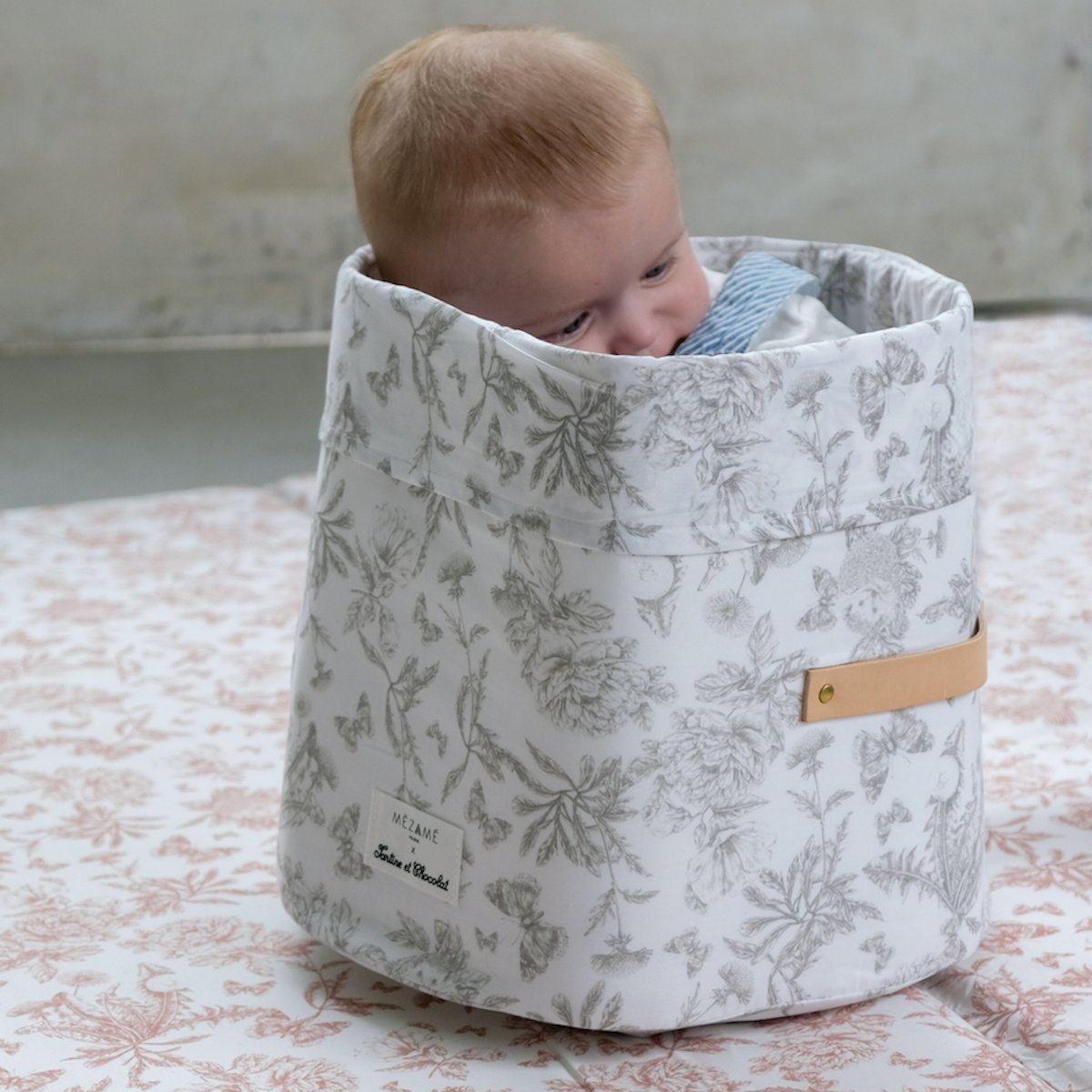 panier de rangement jouet  petit format bebe enfant  collaboration tartine&chocolat coloris gris