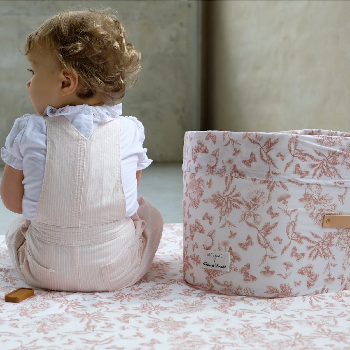 petit panier de rangement jouets bebe enfant collaboration tartine&chocolat coloris rose