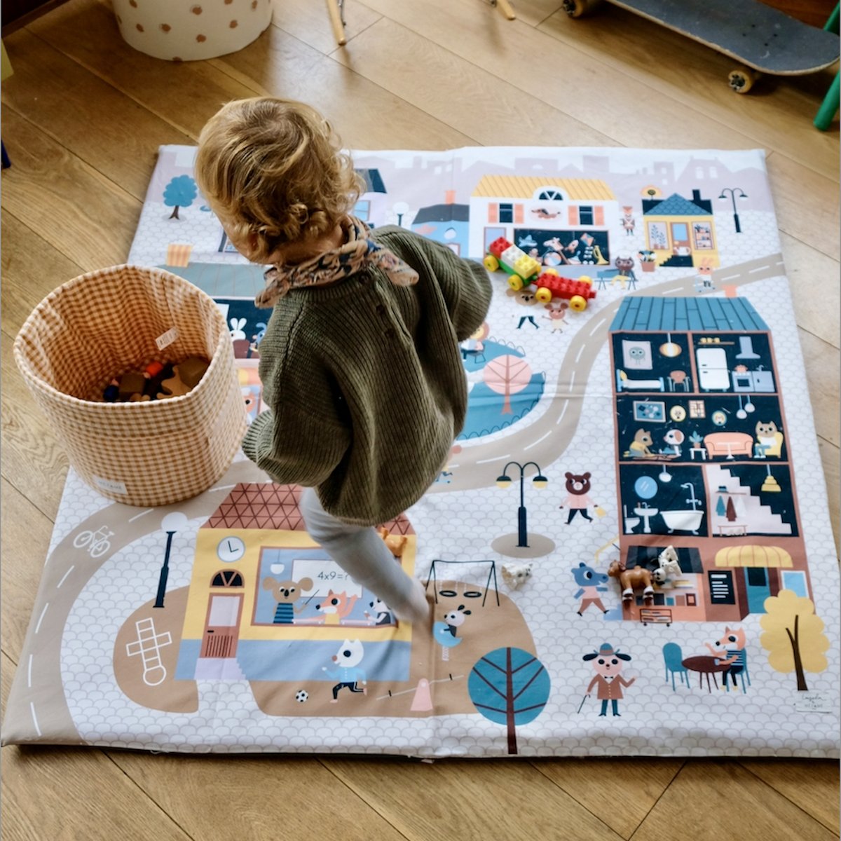 kleiner Aufbewahrungskorb Baby Kind Vichy-Karo Farbe Caramel 