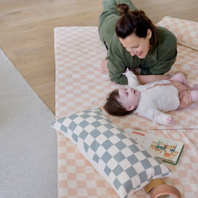 soft and cosy cushion for babies and children, green checkerboard print