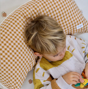 heerlijk zacht kussen baby kind ouders vichy kleur caramel 