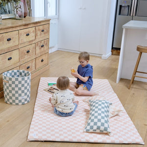 XXL large format pink checkerboard print baby & toddler activity and motor skills play mat