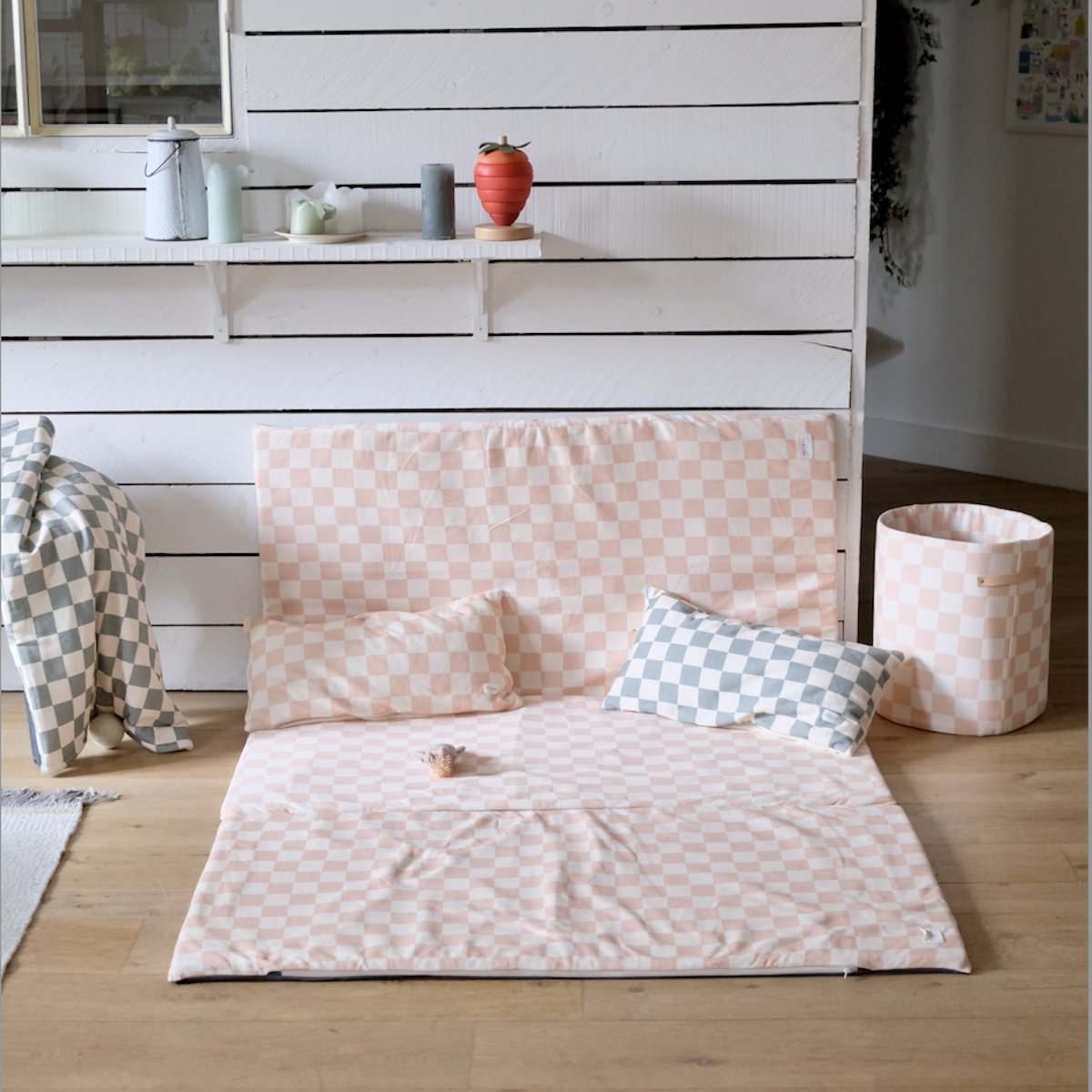 speelmat en activiteitendeken baby kind groot formaat XXL roze dambordprint