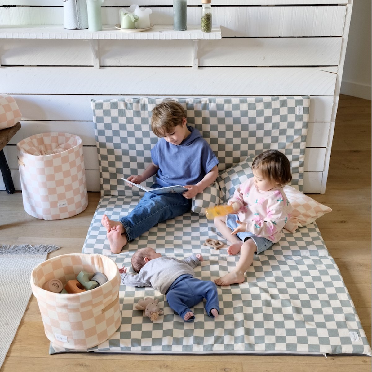 Spielmatte Baby Kind Großformat XXL Karomuster grün