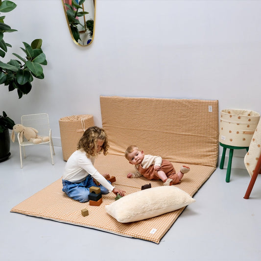 Krabbeldecke und Spielmatte Baby Kind Vichy-Karo Farbe Caramel Großformat XXL
