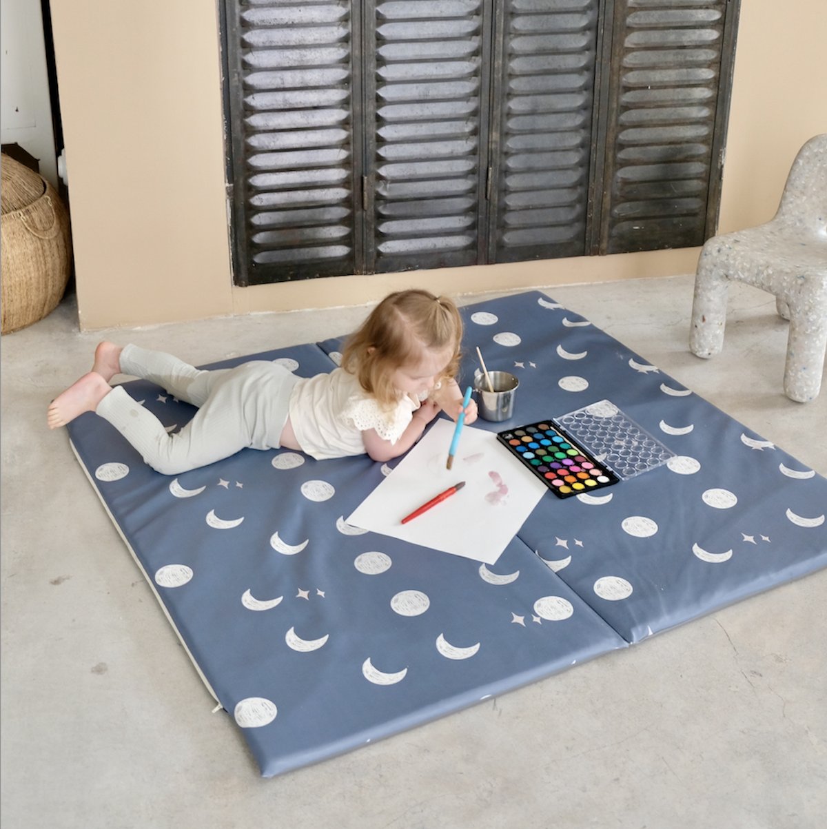 Spiel- und Krabbelmatte Baby Kind wasserdicht Mond-Print blau To the Moon