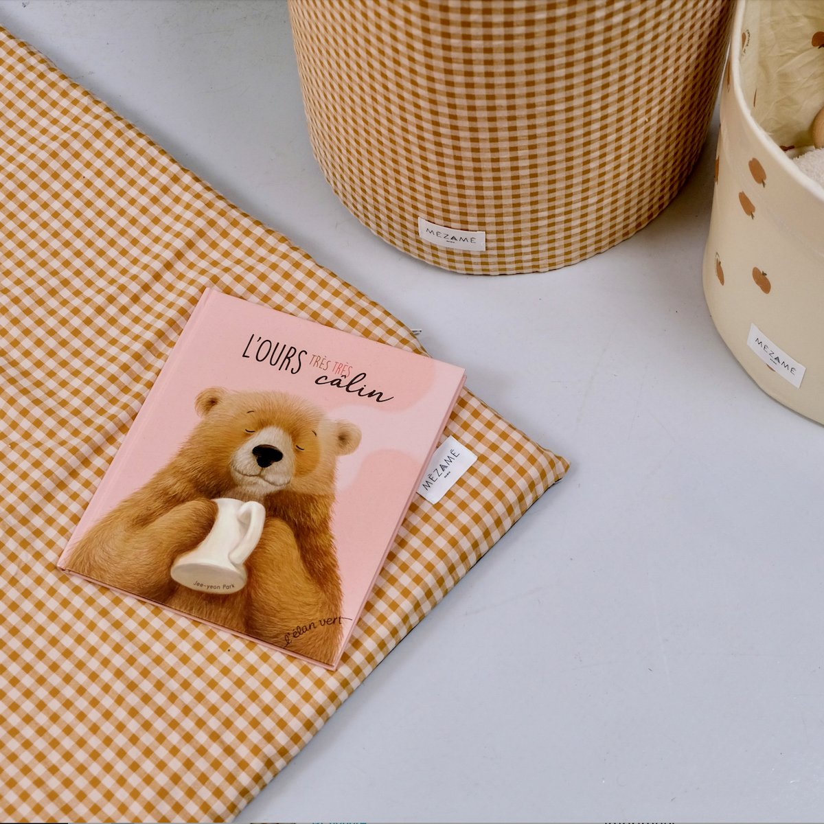 Krabbeldecke Motorik und Spiel Vichy-Muster Caramel 