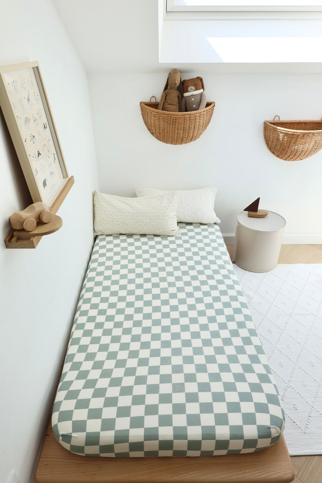 Drap Housse Damier Céladon